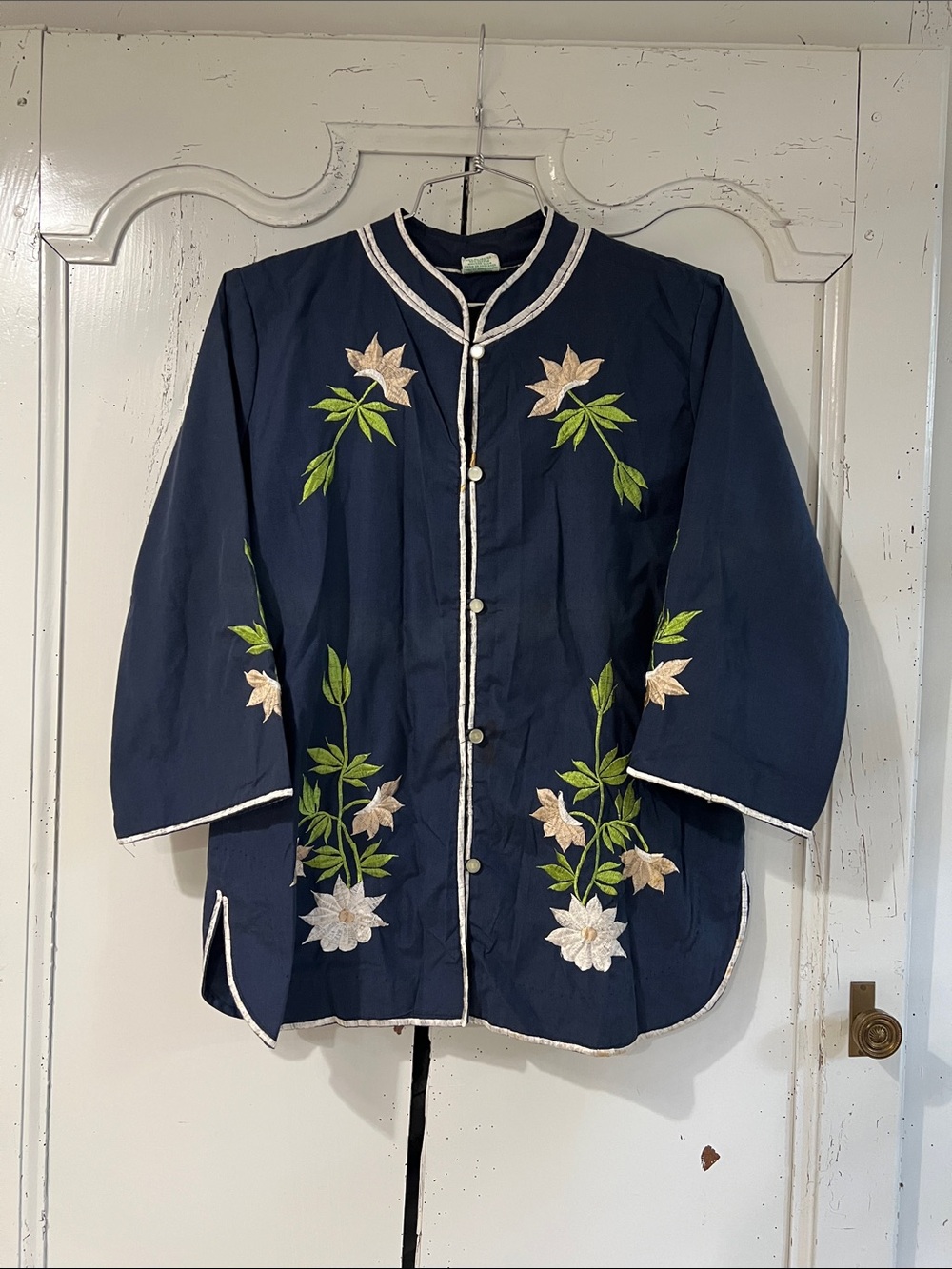 Vintage Caro of Honolulu Embroidered Japanese Floral Kimono Top / Jacket, Size 8